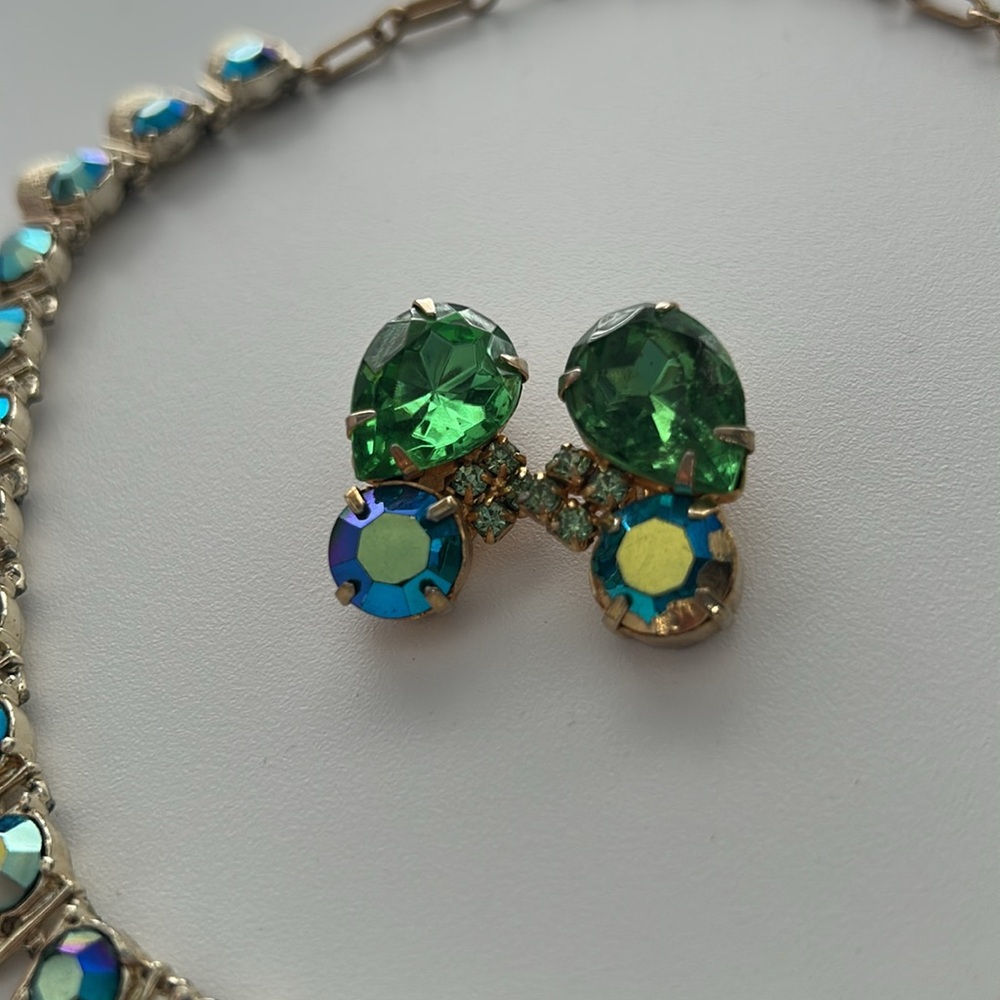 Vintage 1950s Coro Aurora Borealis AB Crystal Earrings and Necklace Set - Picture 5 of 7